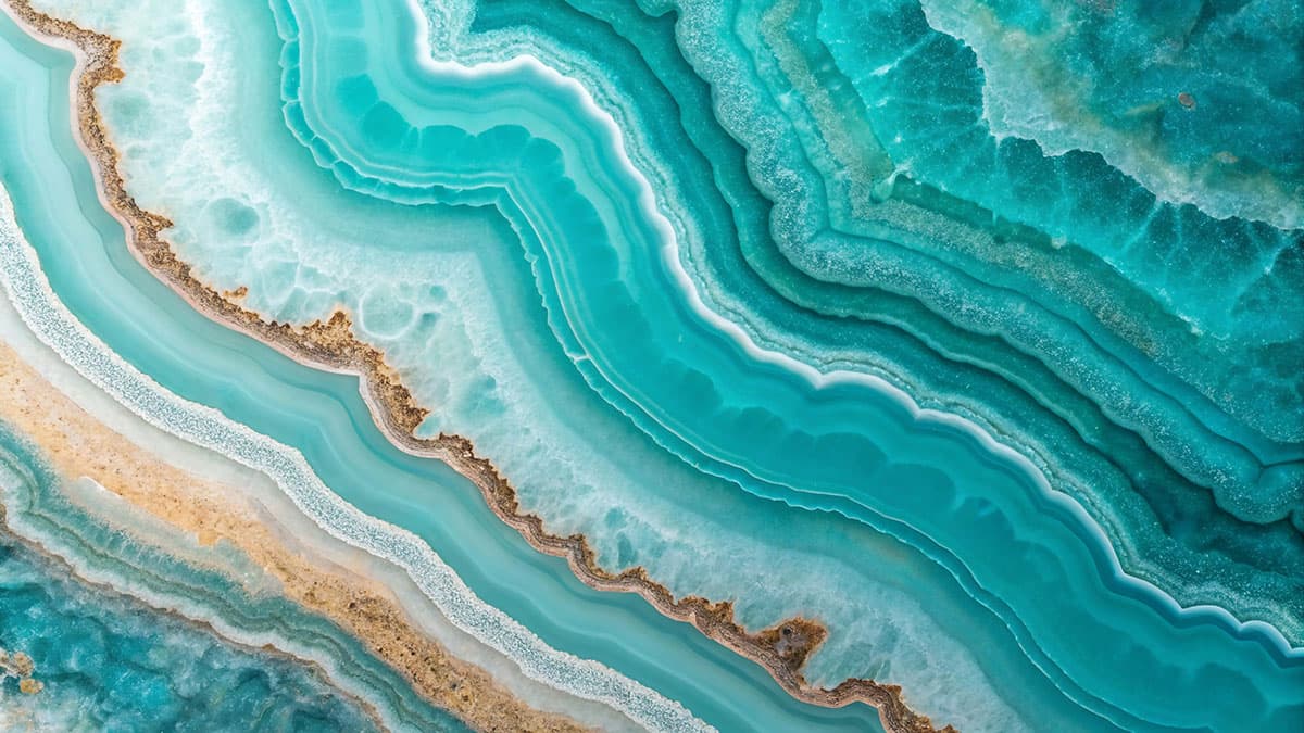 Layered teal and gold bands of a polished geode, symbolizing identity exploration